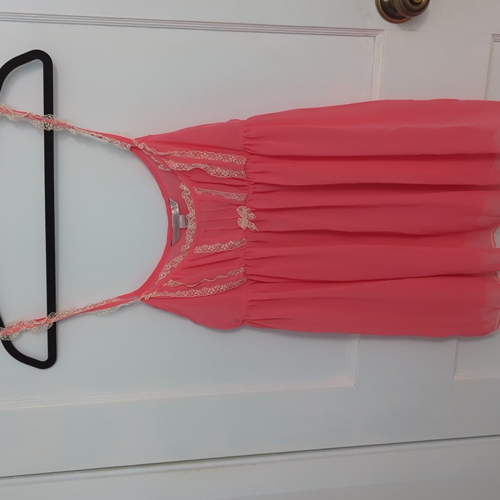 Victoria's Secret Sz L Pink Lace Trim Babydoll Lingerie Nighty